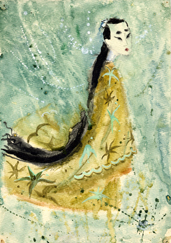 «Герои японских сказок. Принцесса подводного царства », бумага, акварель, размеры21x30